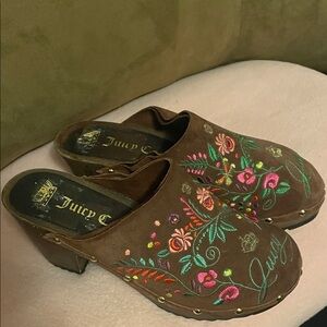 Vintage Juicy Couture Floral Embroidered Brown Mules